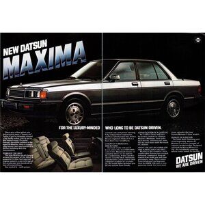 1981 Datsun Nissan Maxima Luxury Sedan 2 Page Vintage Print Ad 80s Wall Art